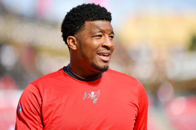 Then Buccaneers QB Jameis Winston prior to a game against the Falcons