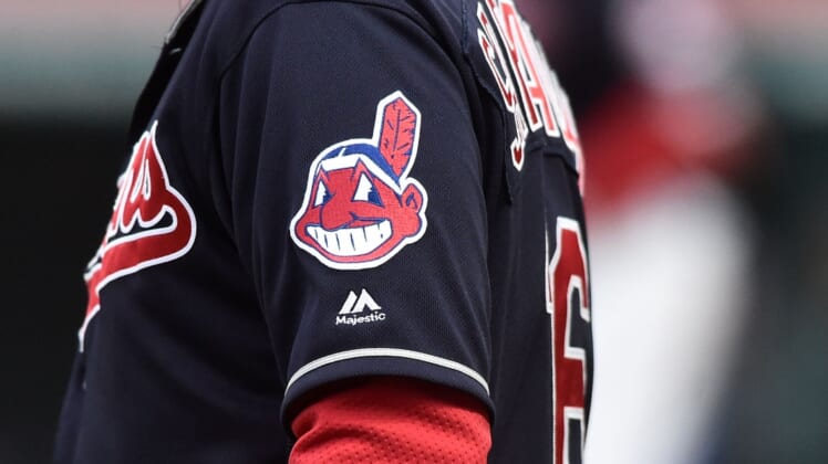 Cleveland Indians Logo during game against the Kansas City Royals