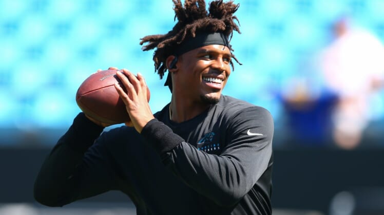 Cam Newton ahead of an NFL game against the Rams.