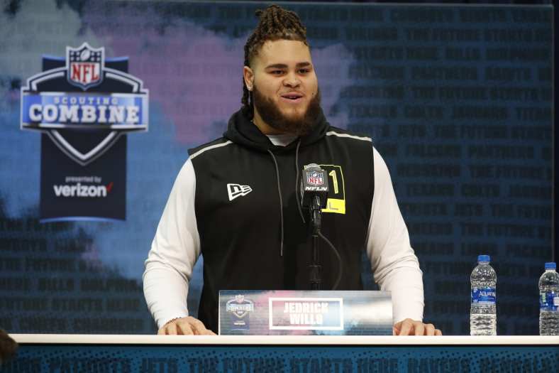 Cleveland Browns offensive tackle Jedrick Wills at the combine