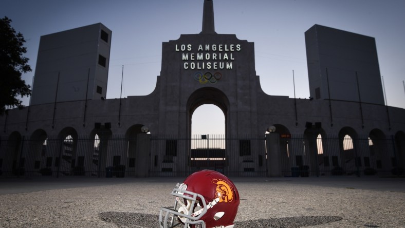 General view of USC college football helmet