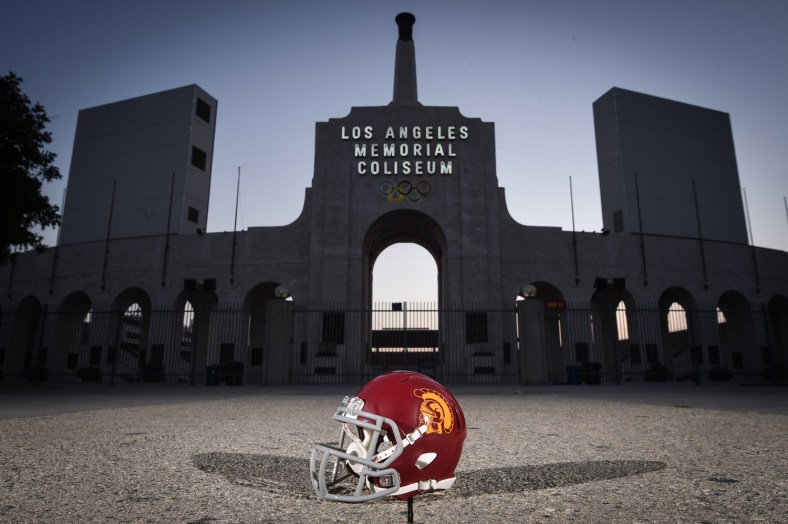 General view of USC college football helmet