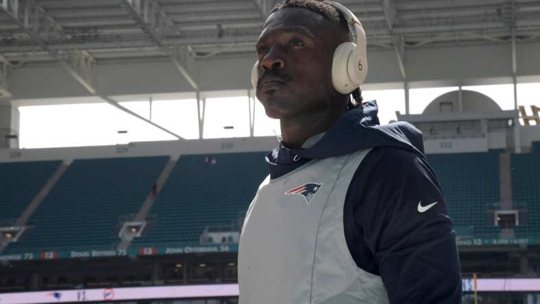 Antonio Browns looks out before NFL game