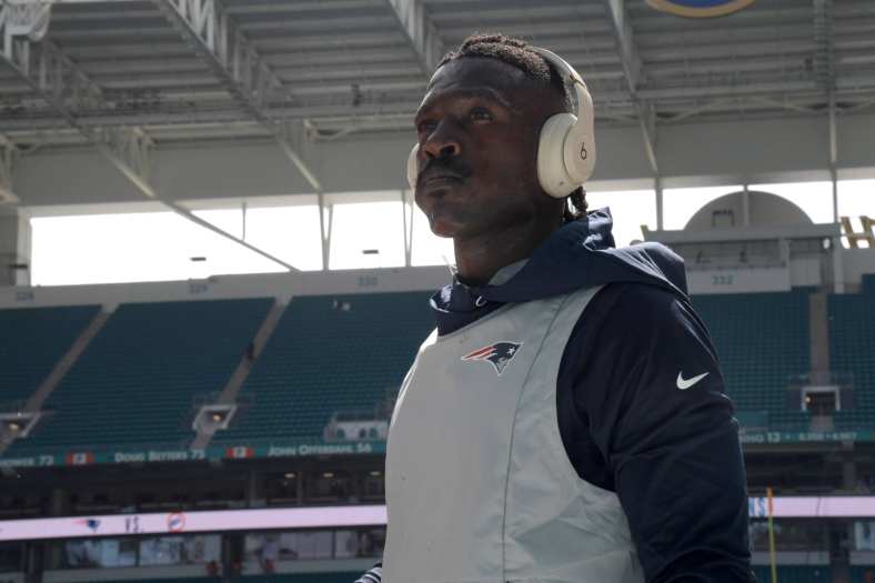 Antonio Browns looks out before NFL game