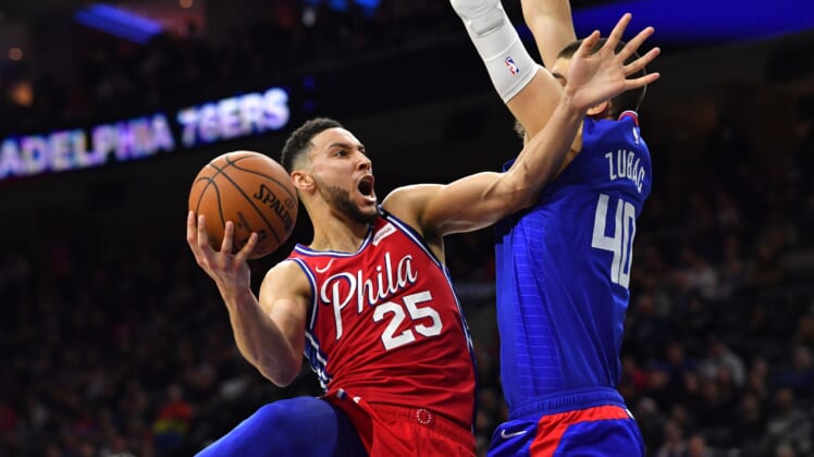 Sixers star Ben Simmons during NBA game against the Clippers