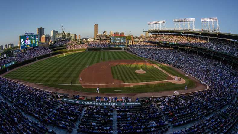 General view of Chicago Cubs Wrigley Field during MLB game