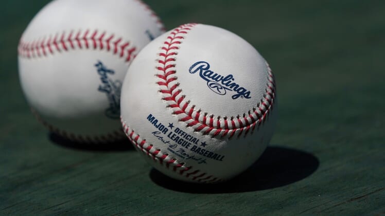 MLB baseballs on display
