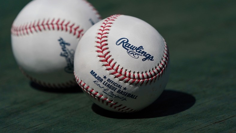 MLB baseballs on display