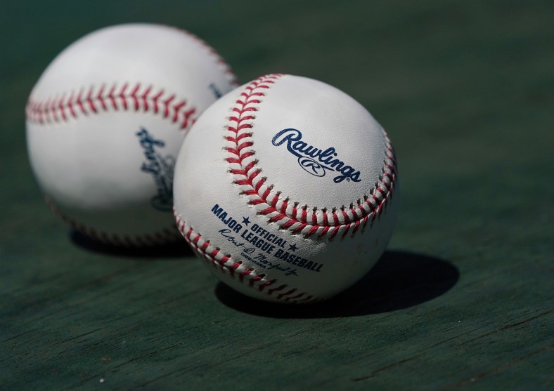 MLB baseballs on display