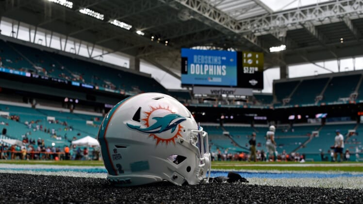 Miami Dolphins helmet during game against Washington Football Team