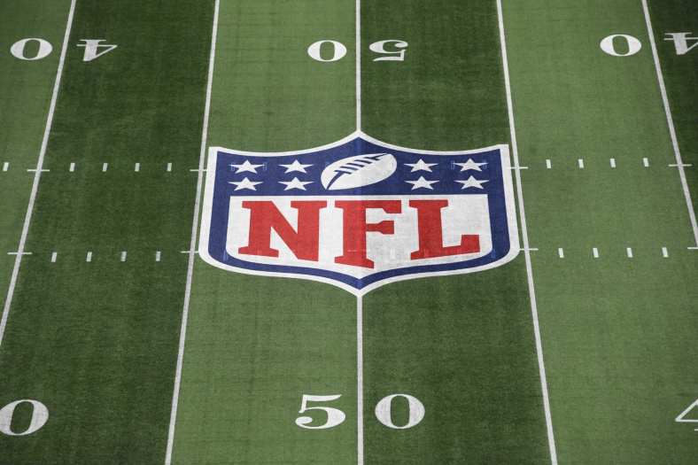 NFL logo at midfield of Super Bowl