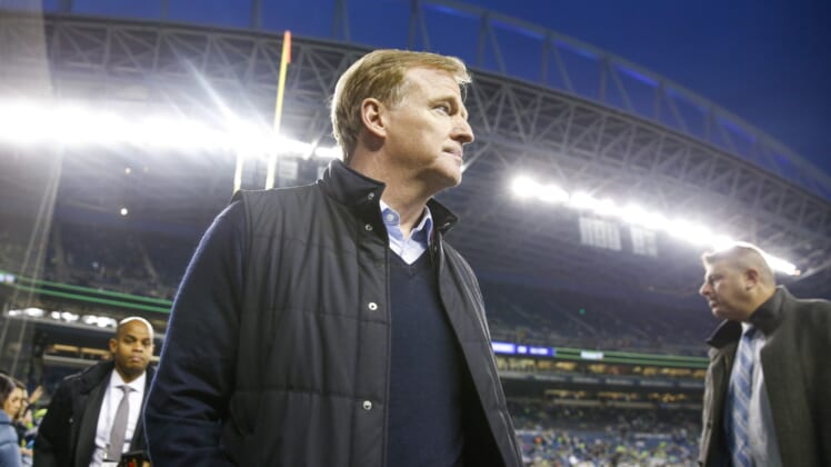 NFL commissioner Roger Goodell watches Rams-Seahawks game