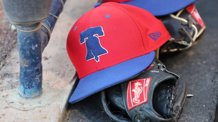 Philadelphia Phillies hat in dugout