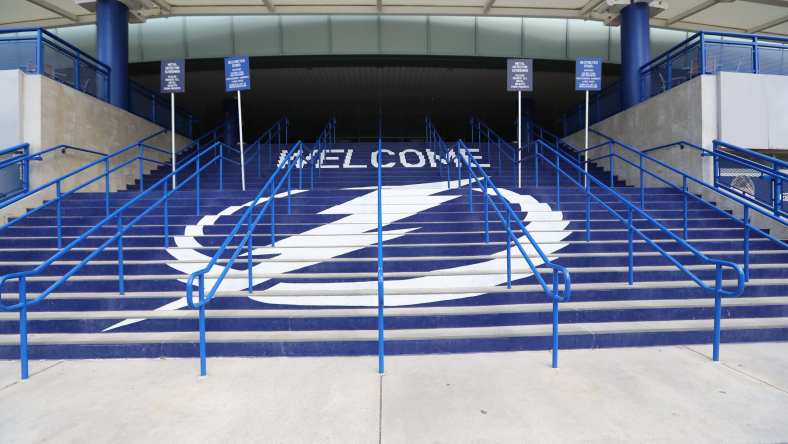 Tampa Bay Lightning logo on steps at stadium