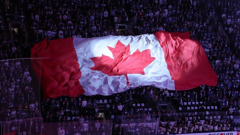 Canadian flag in Toronto crowd