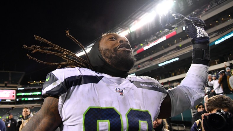 Seahawks Jadeveon Clowney celebrates playoff win