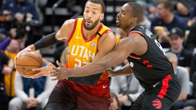 Jazz' Rudy Gobert against Raptors Serge Ibaka