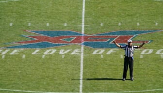 XFL logo at midfield during game