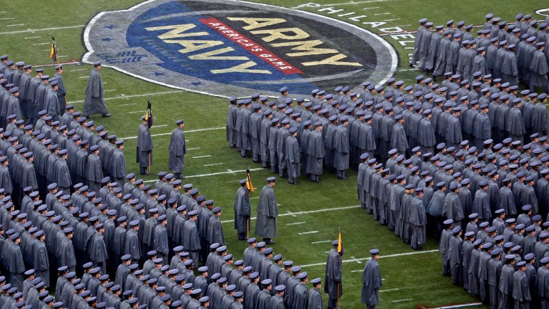 Army Black Knights march on field before Army Navy game