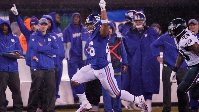 New York Giants running back Saquon Barkley celebrates