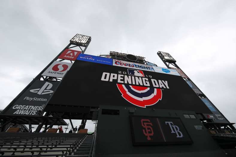 MLB Opening Day logo during Giants-Rays game