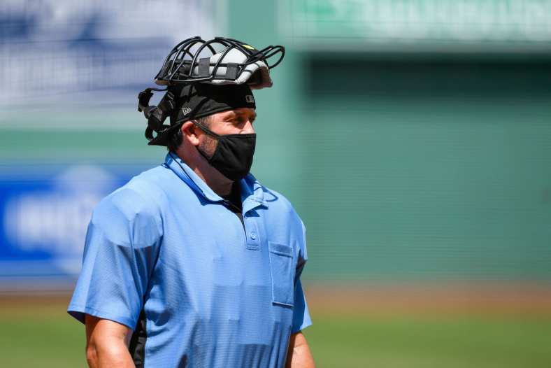 MLB umpire wears mask