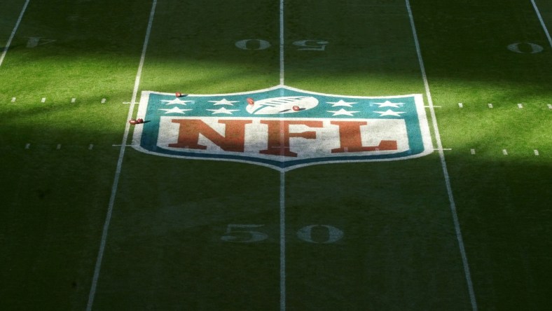 NFL logo during Rams-Bengals game in London.