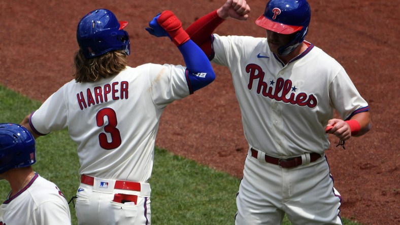 Philadelphia Phillies outfielder Bryce Harper and first baseman Rhys Hoskins