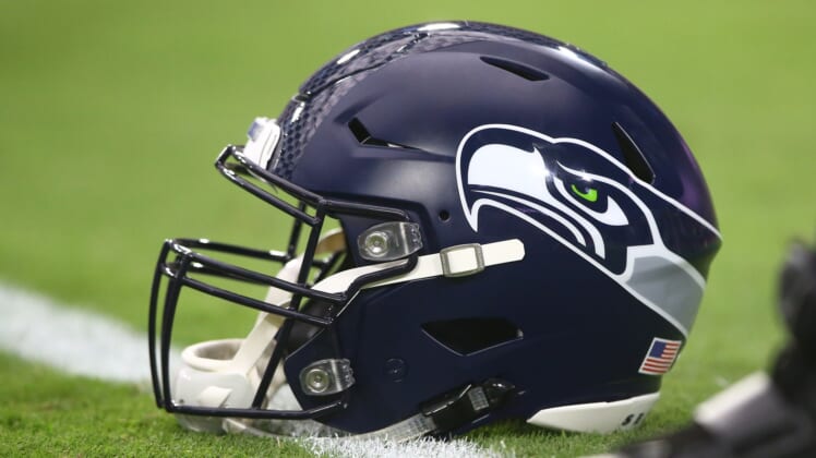 Seattle Seahawks helmet ion field during NFL season