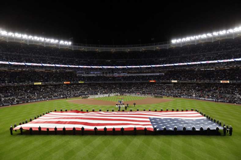 The American flag at Yankee Stadium during Astros ALCS game
