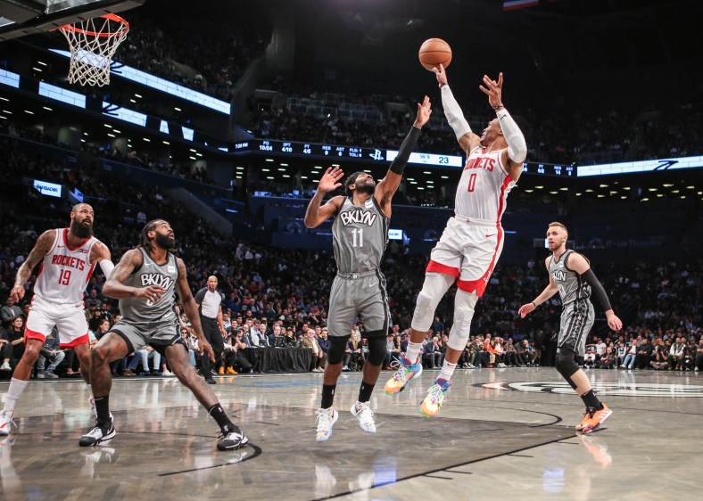 Rockets' Russell Westbrook against Nets Kyrie Irving