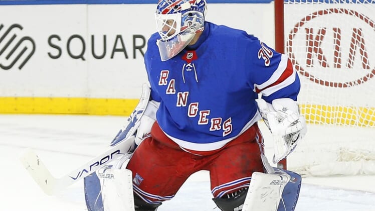 Rangers goalie Henrik Lundqvist in a game against the Dallas Stars.
