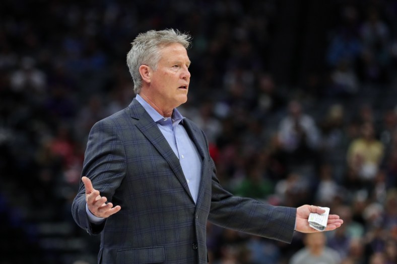 Sixers HC Brett Brown during game against the Kings