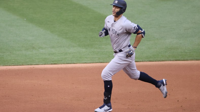 Yankees' Giancarlo Stanton after HR against Nationals on Opening Day.