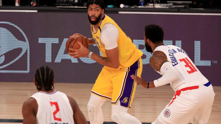 Lakers Anthony Davis against Clippers during NBA restart in Orlando.
