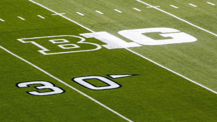 Big Ten conference logo on football field