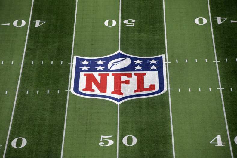 NFL shield at midfield during 2019 season