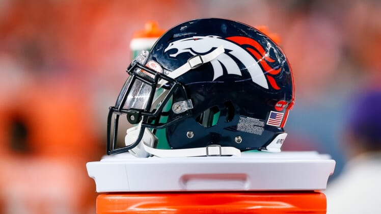 Denver Broncos helmet on sideline