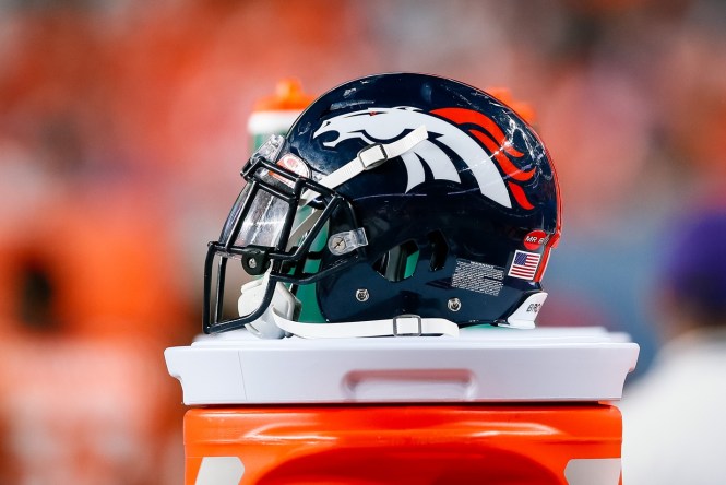 Denver Broncos helmet on sideline