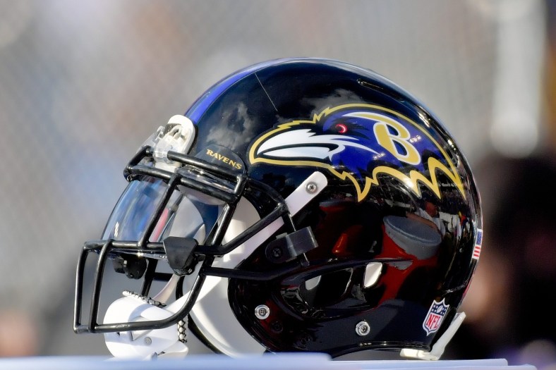 Baltimore Ravens helmet during NFL game against the Saints