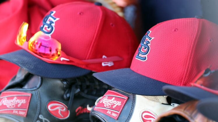 Cardinals hat during Spring Training against the Yankees