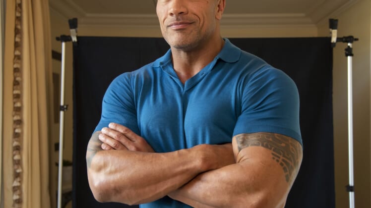 Dwayne Johnson posing for Fast and the Furious spin off.