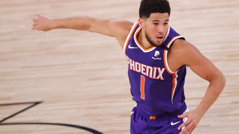 Suns star Devin Booker during NBA game against the Clippers.