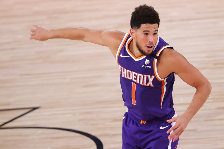 Suns star Devin Booker during NBA game against the Clippers.