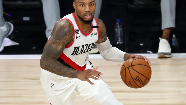 Blazers star Damian Lillard against the Clippers in Orlando