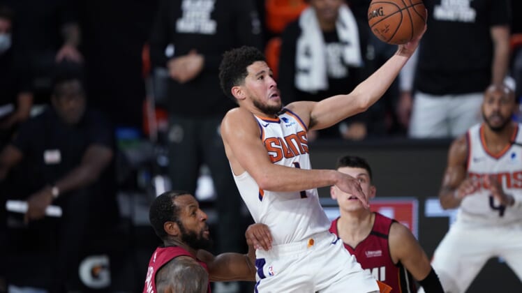 Phoenix Suns guard Devin Booker against the Miami Heat