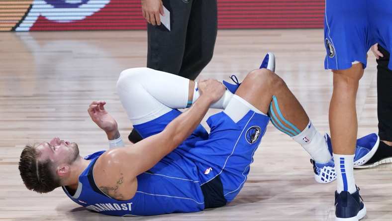 Mavericks' Luka Doncic after suffering ankle injury