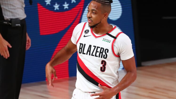 Blazers' C.J. McCollum during NBA Playoffs against the Lakers