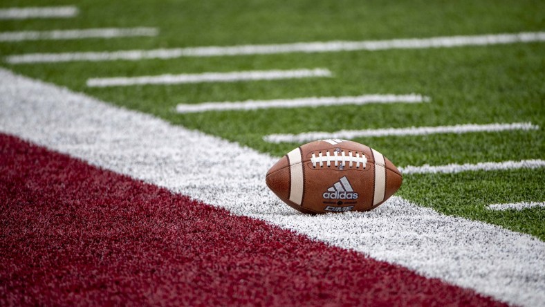 General view of college football on field