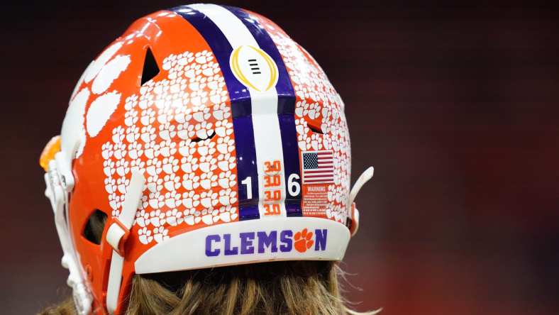 Clemson Tigers helmet of quarterback Trevor Lawrence